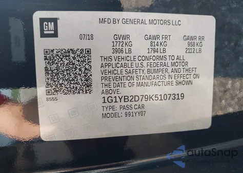 2019 Chevrolet Corvette Stingray from USA, damaged, VIN 1G1YB2D79K5107319